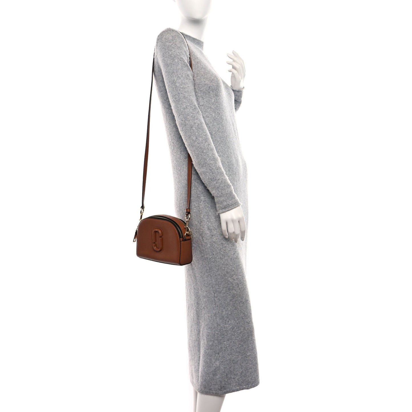 Calfskin Shutter Camera Crossbody Bag Dirty Chai