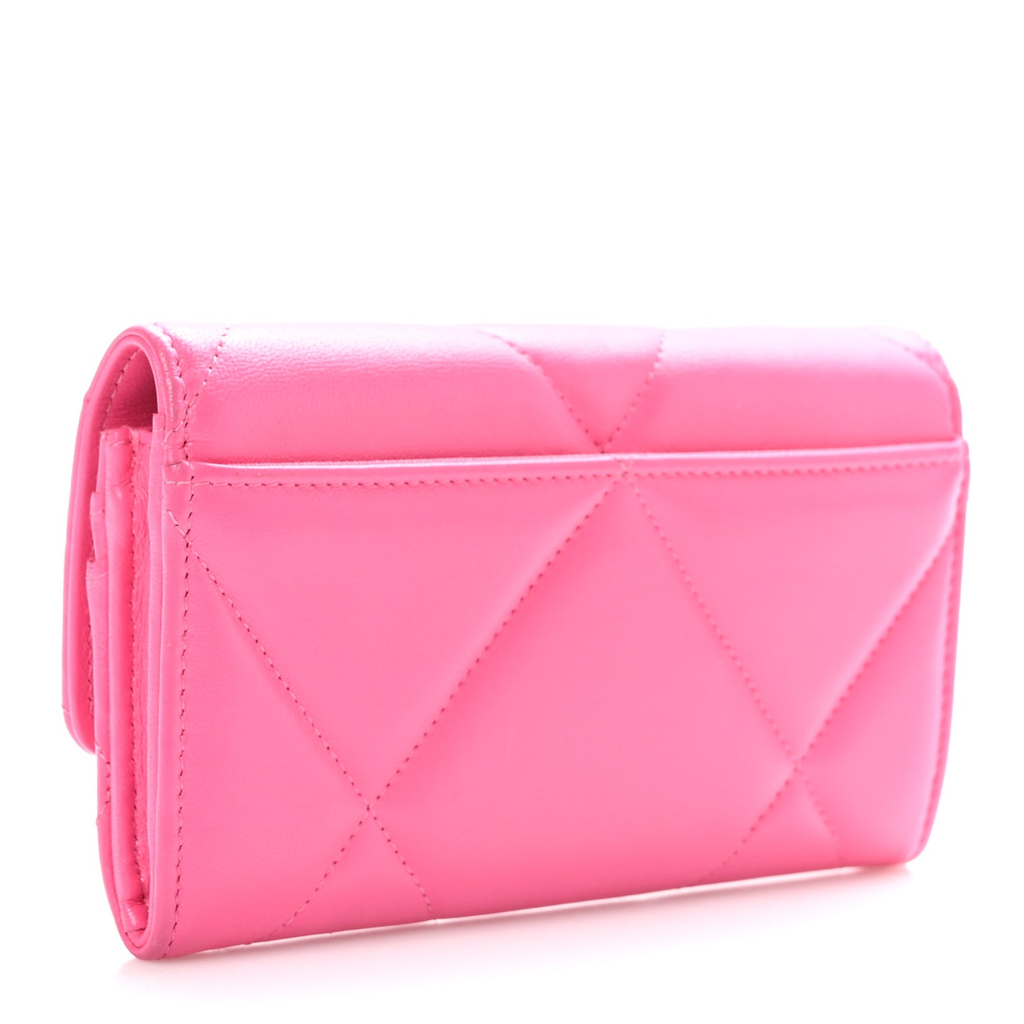 Lambskin Quilted Chanel 19 Flap Wallet Dark Pink