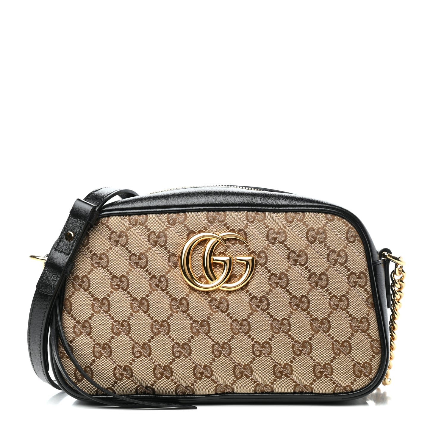 Monogram Matelasse Diagonal Small GG Marmont Chain Shoulder Bag Beige Black