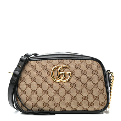 Gucci Monogram Matelasse Diagonal Small GG Marmont Chain Shoulder Bag Beige Black 1 of 9