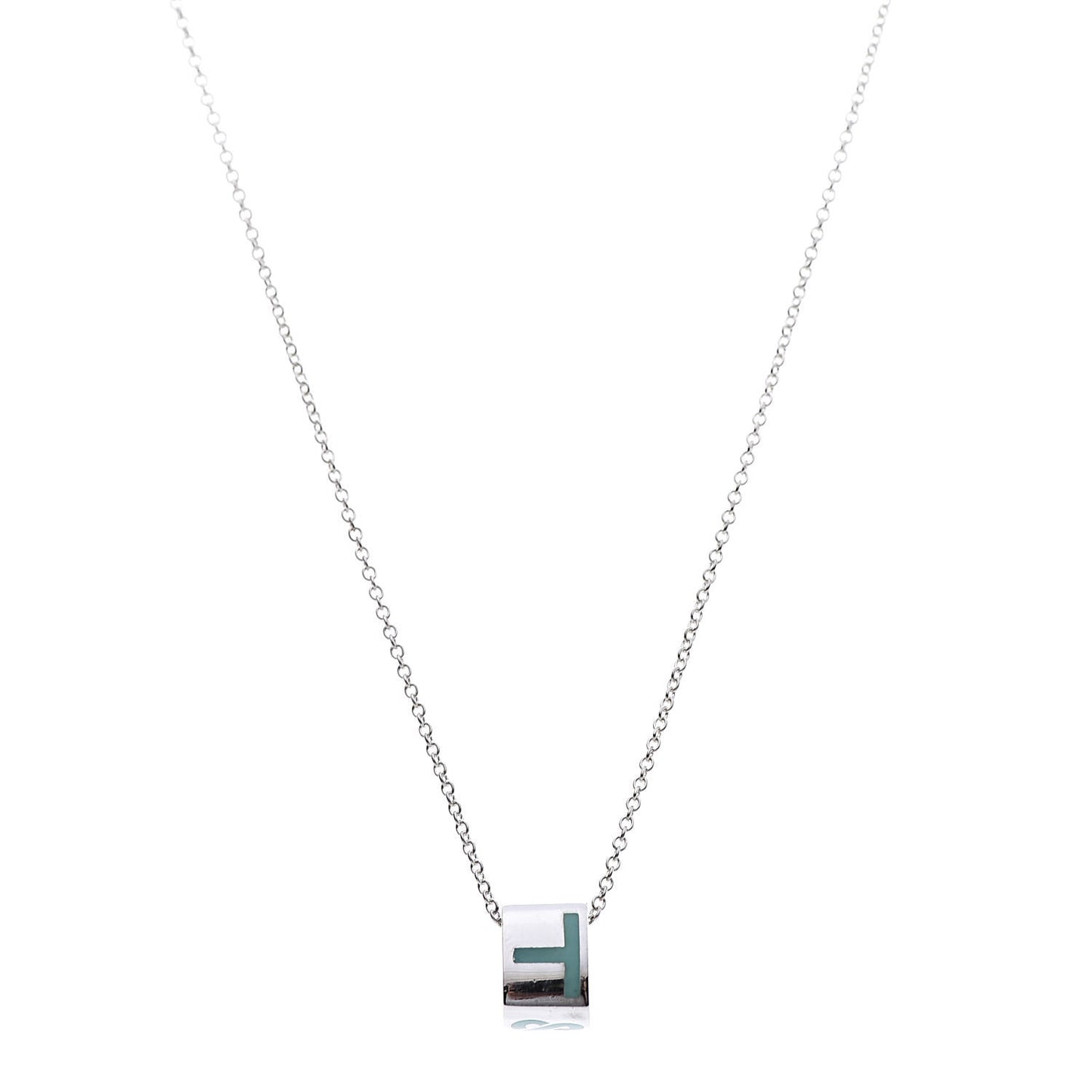 Sterling Silver Enamel Era T & Co. Square Pendant Necklace