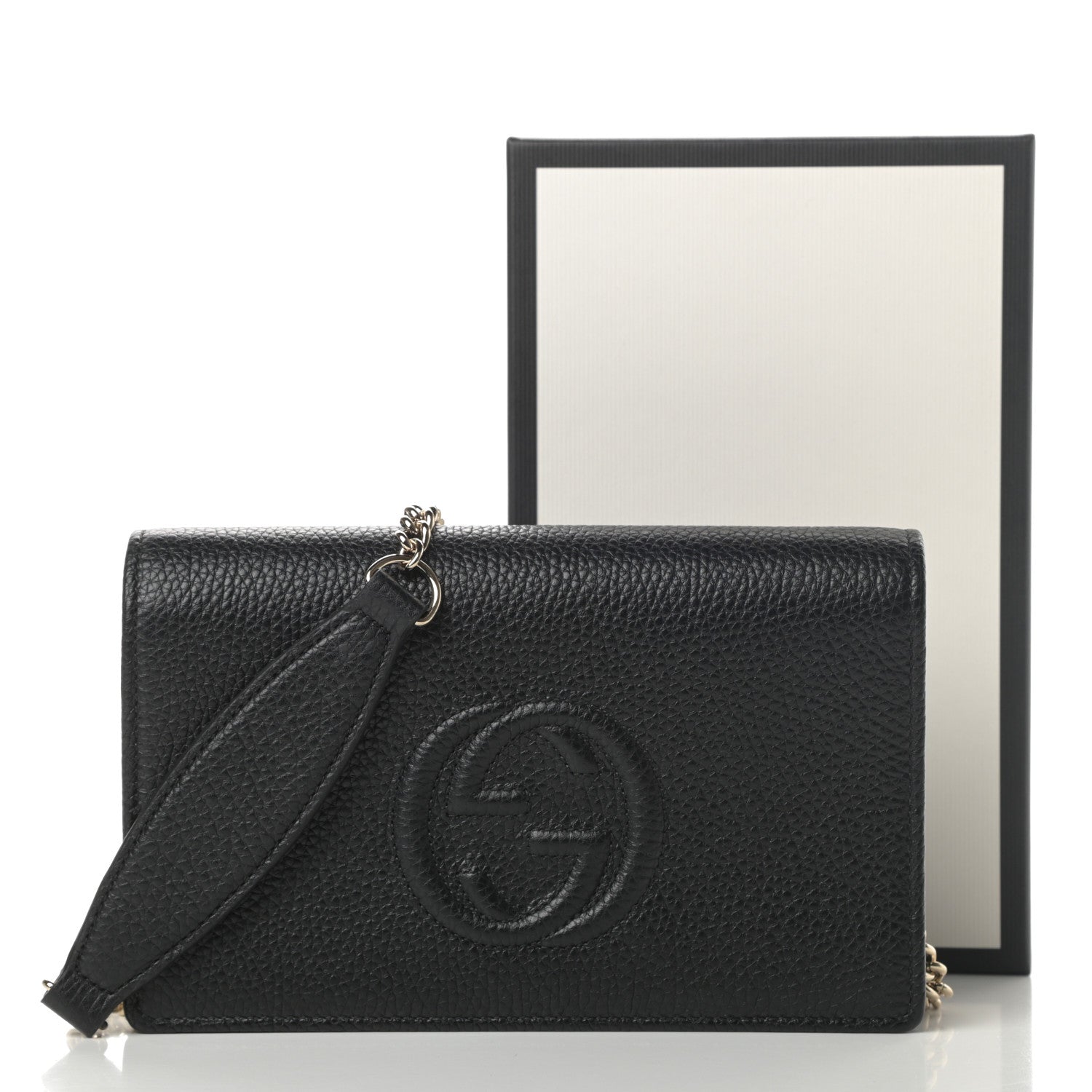 Gucci Pebbled Calfskin Soho Wallet on Chain Black 10 of 10