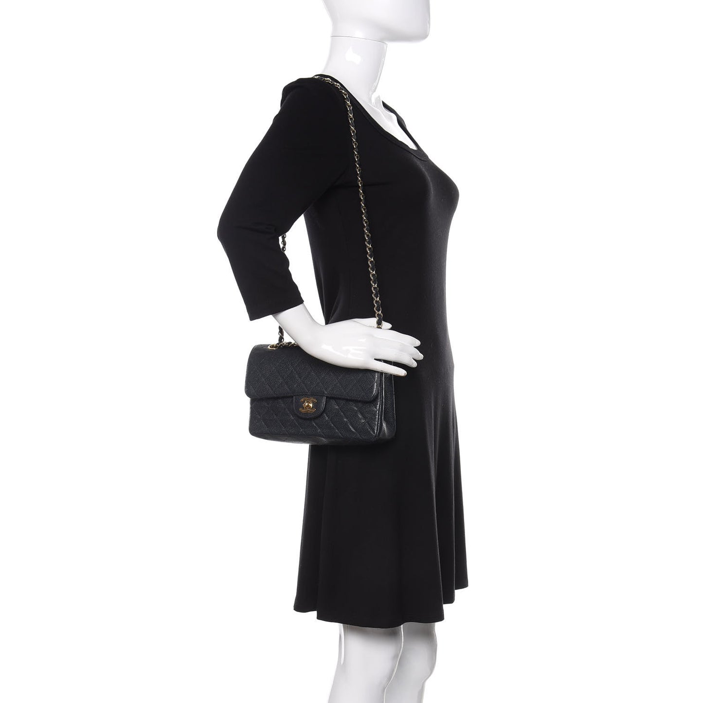 Caviar Quilted Small Double Flap Navy