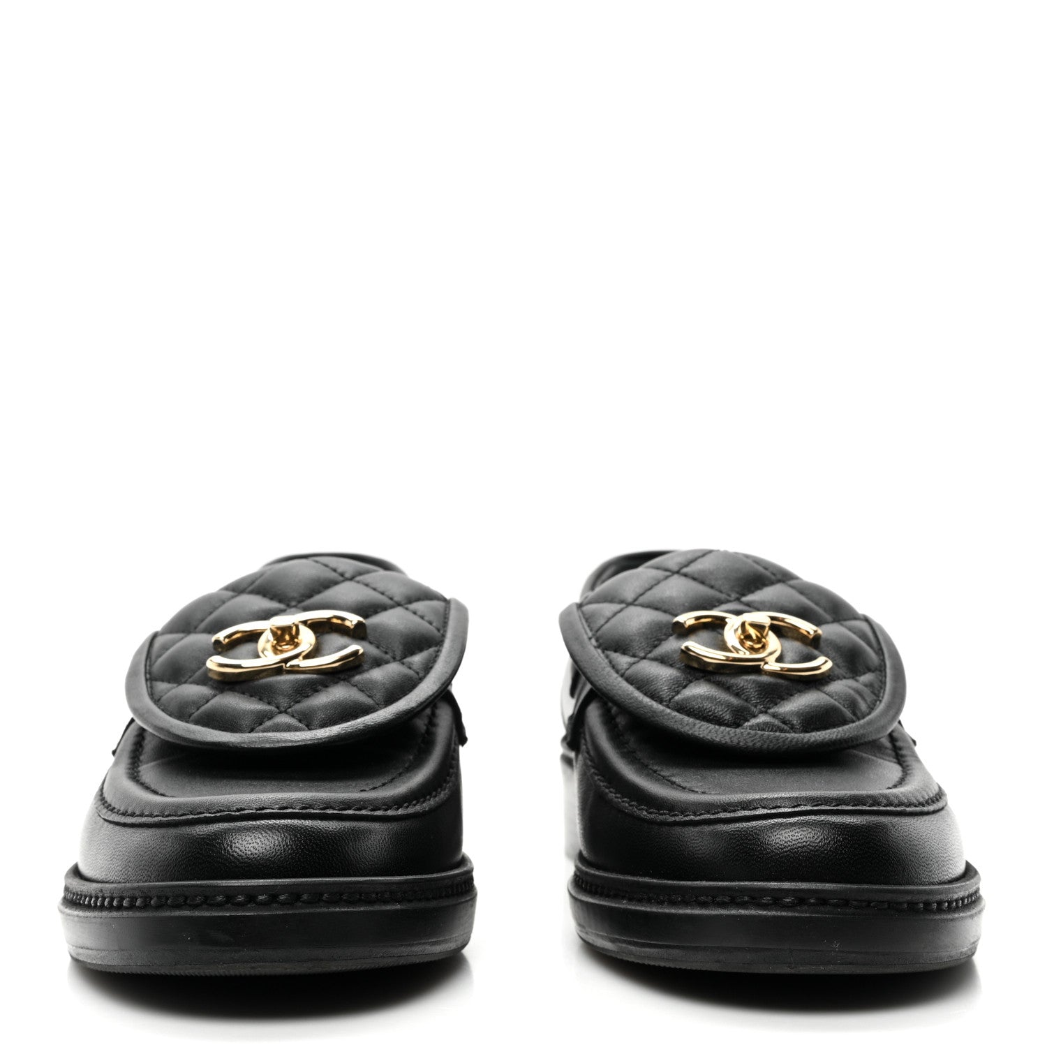 Chanel Lambskin Quilted CC Turnlock Loafers 37 Black 3 of 10