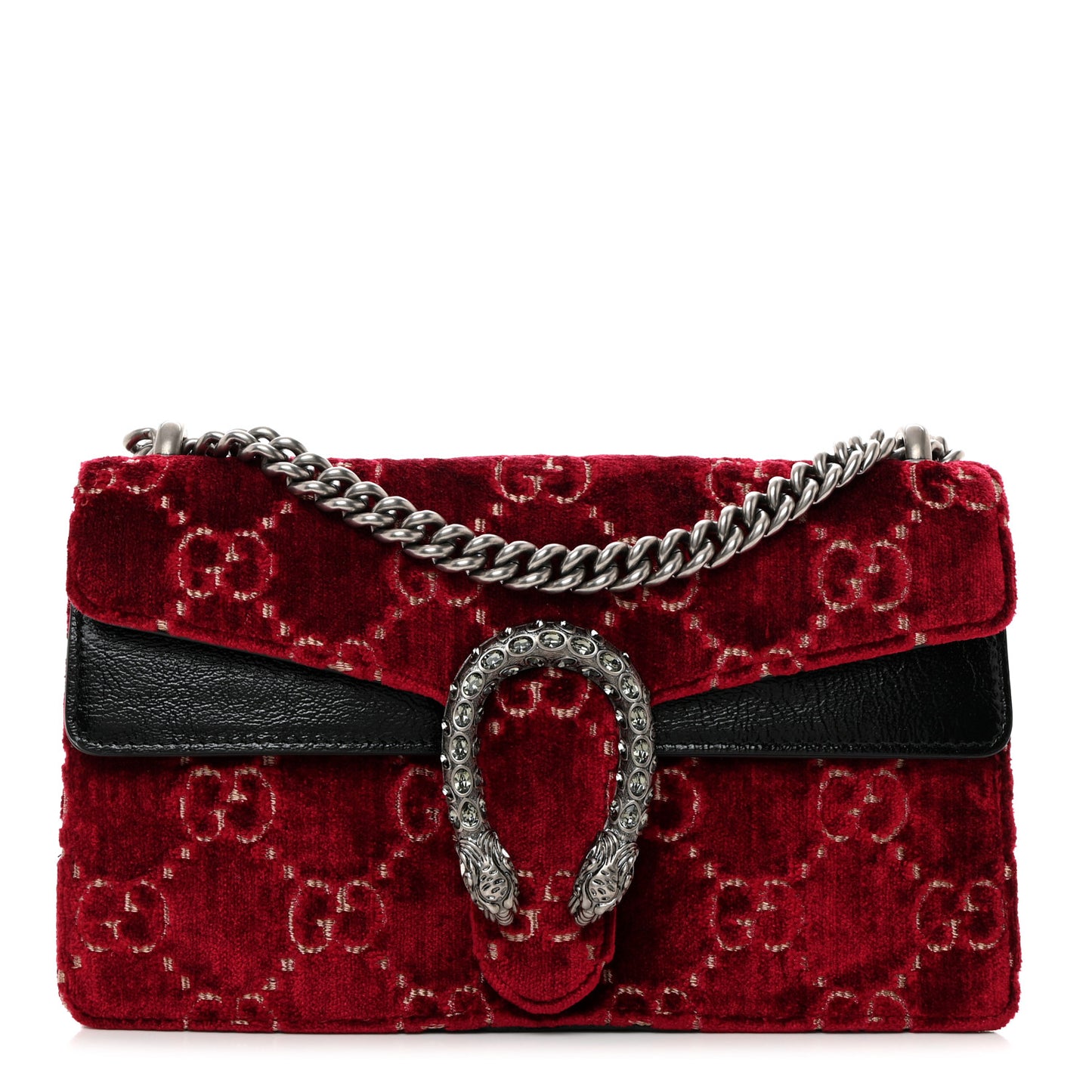 Velvet Skipper Crystal GG Monogram Small Dionysus Shoulder Bag Red Cipria Black Black Diamond