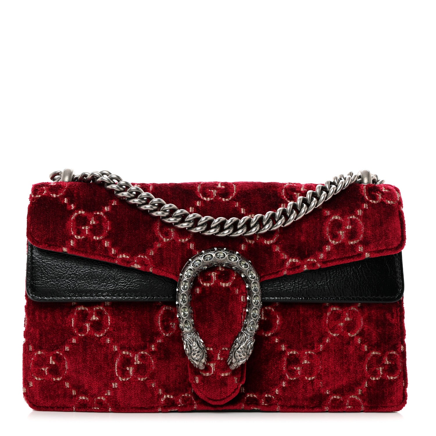 Gucci Velvet Skipper Crystal GG Monogram Small Dionysus Shoulder Bag Red Cipria Black Black Diamond 1 of 10
