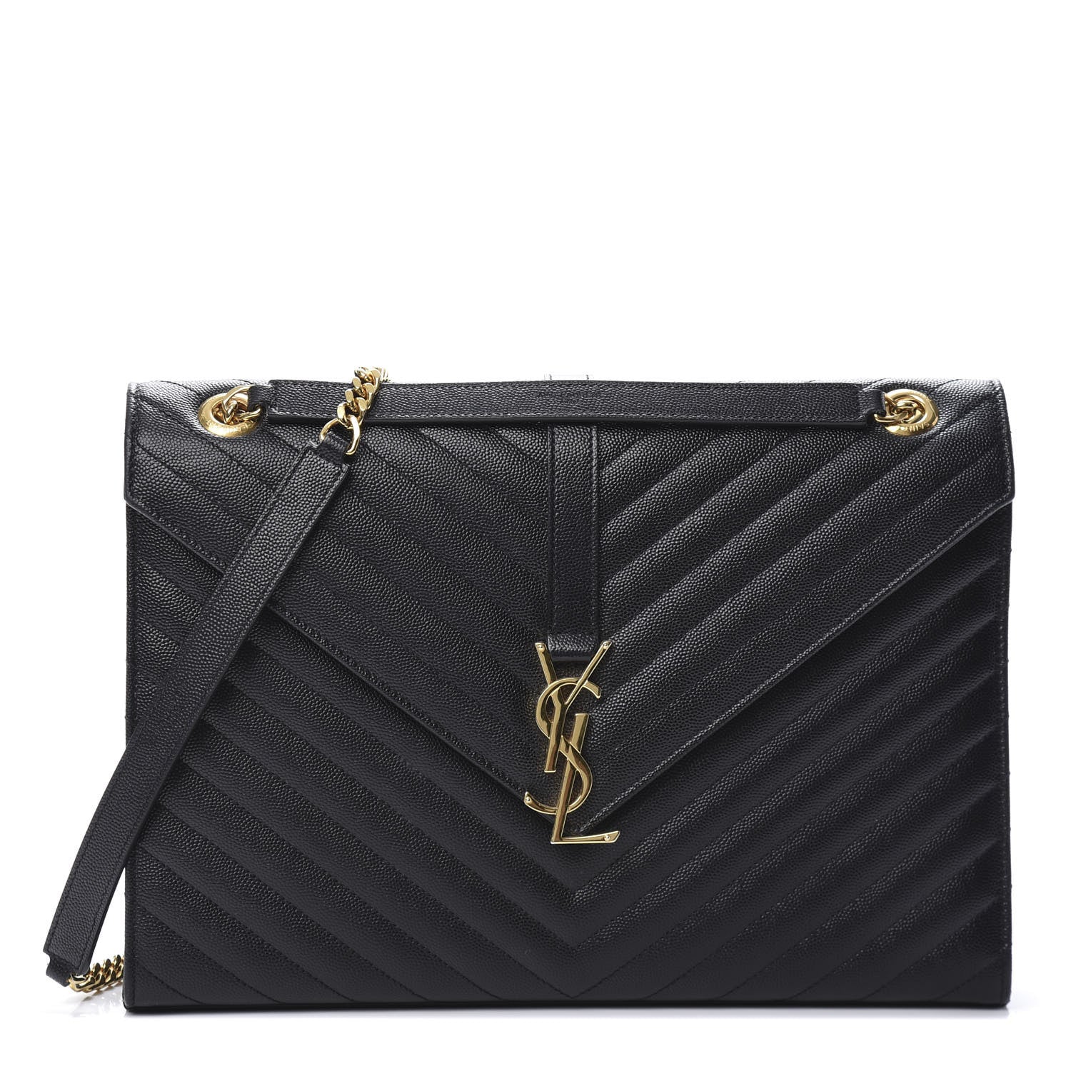 Saint Laurent Grain De Poudre Matelasse Chevron Large Monogram Satchel Black 1 of 10