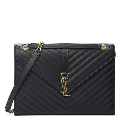 Saint Laurent Grain De Poudre Matelasse Chevron Large Monogram Satchel Black 1 of 10