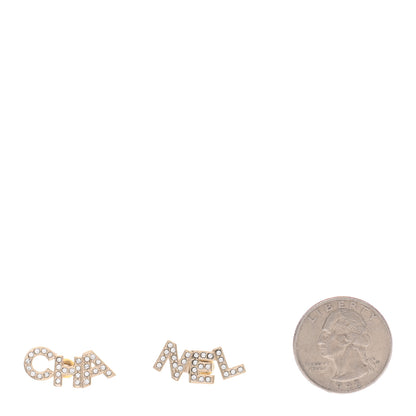 Chanel Crystal Pearl Signature Stud Earrings Gold 2 of 5