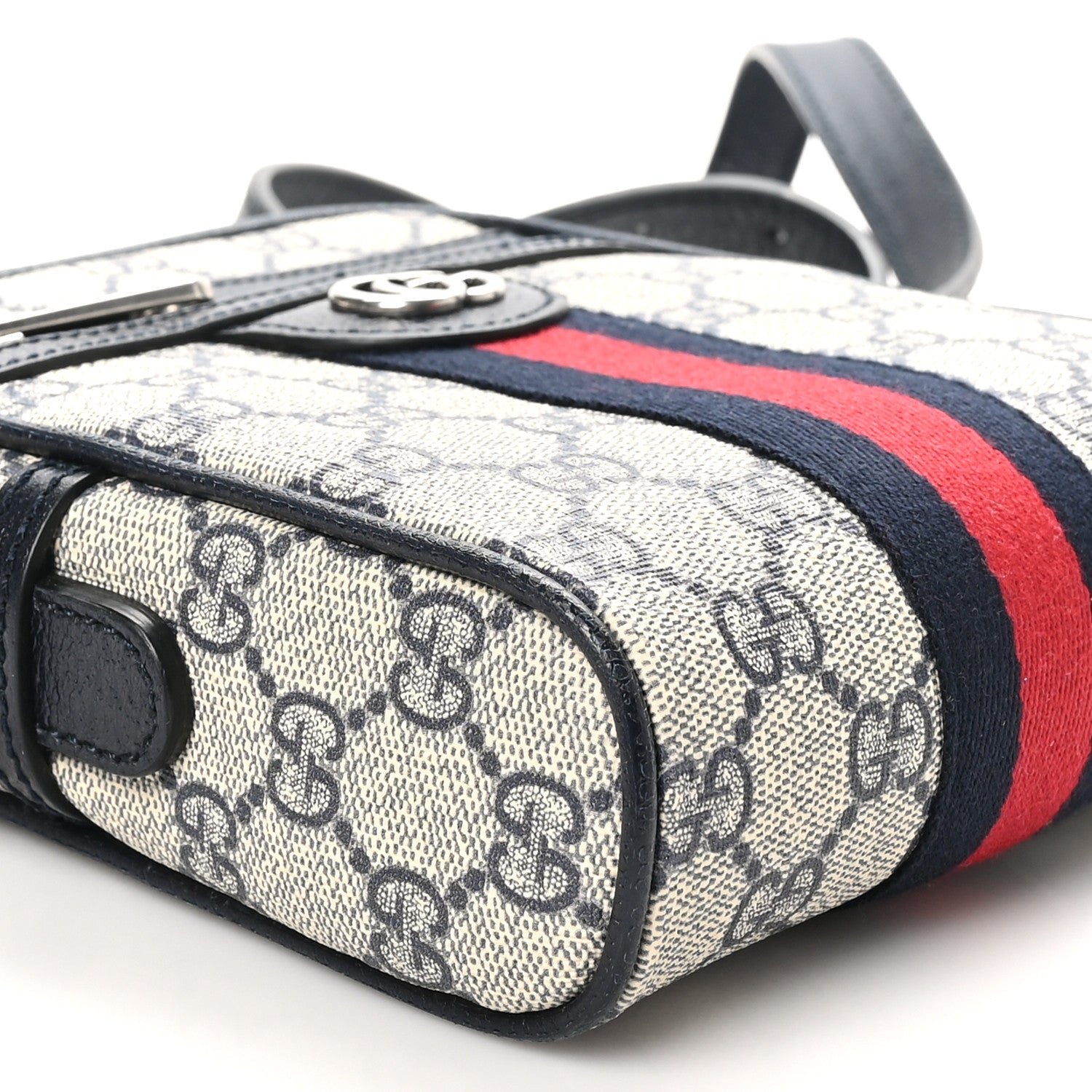 Gucci GG Supreme Monogram Textured Calfskin Web Mini Ophidia Messenger Beige Blue 9 of 10