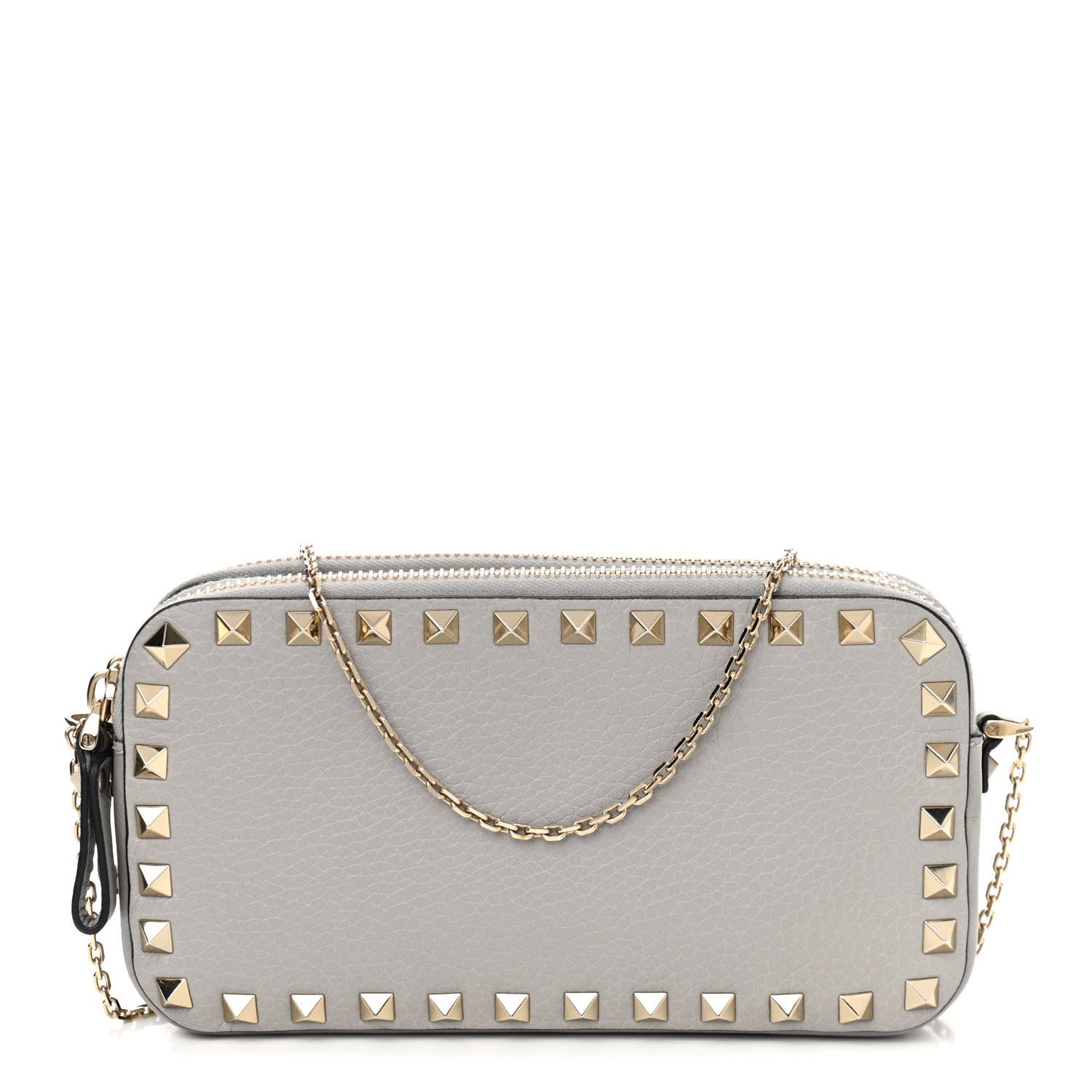Valentino Garavani Pebbled Calfskin Rockstud Double Zip Camera Crossbody Bag Grey 1 of 11