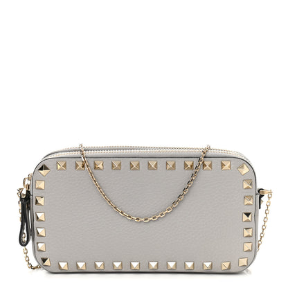 Valentino Garavani Pebbled Calfskin Rockstud Double Zip Camera Crossbody Bag Grey 1 of 11