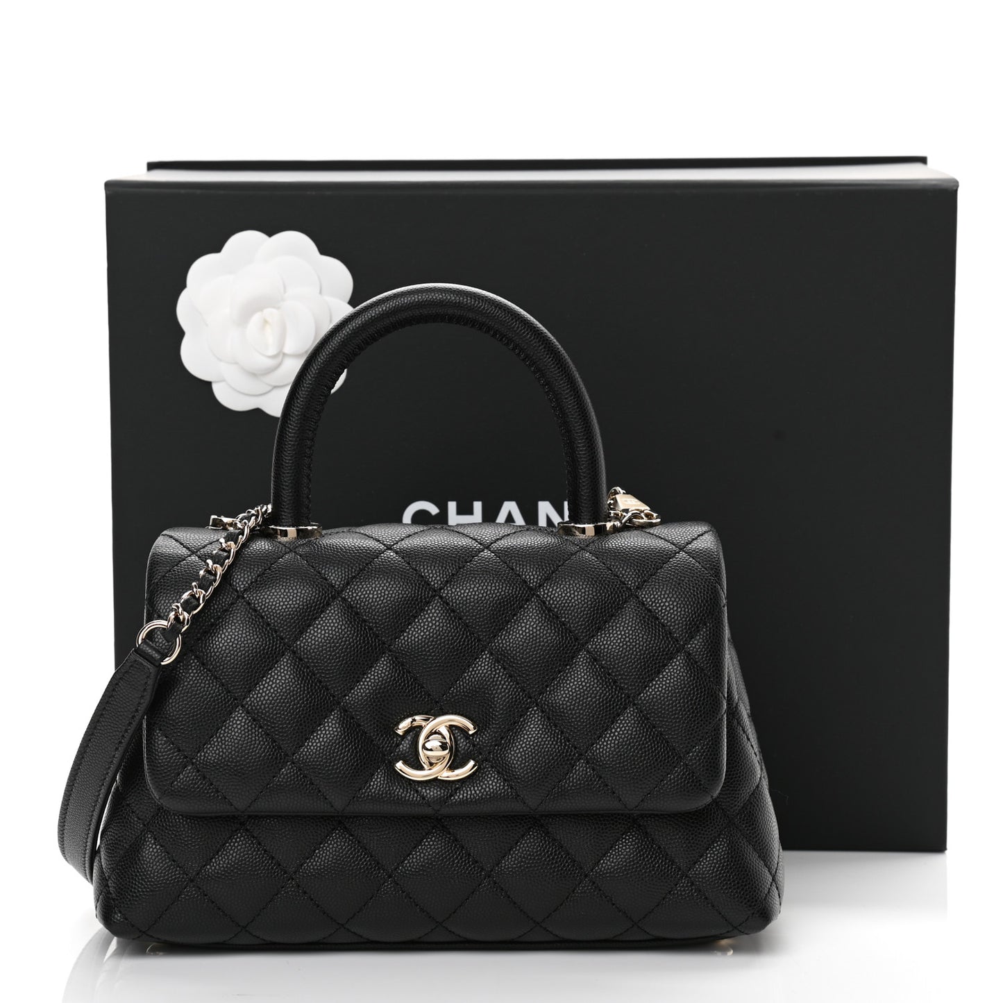 Caviar Quilted Mini Coco Handle Flap Black