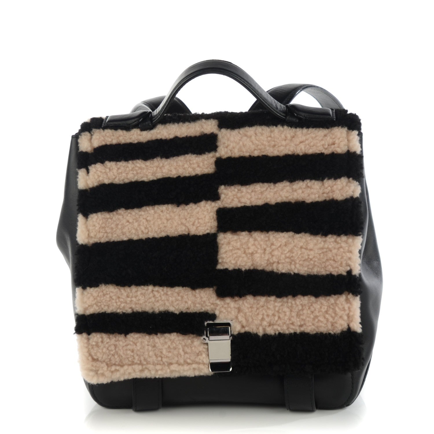 Proenza Schouler Calfskin Shearling Small Blurred Stripe PS Backpack Black Nude 1 of 7