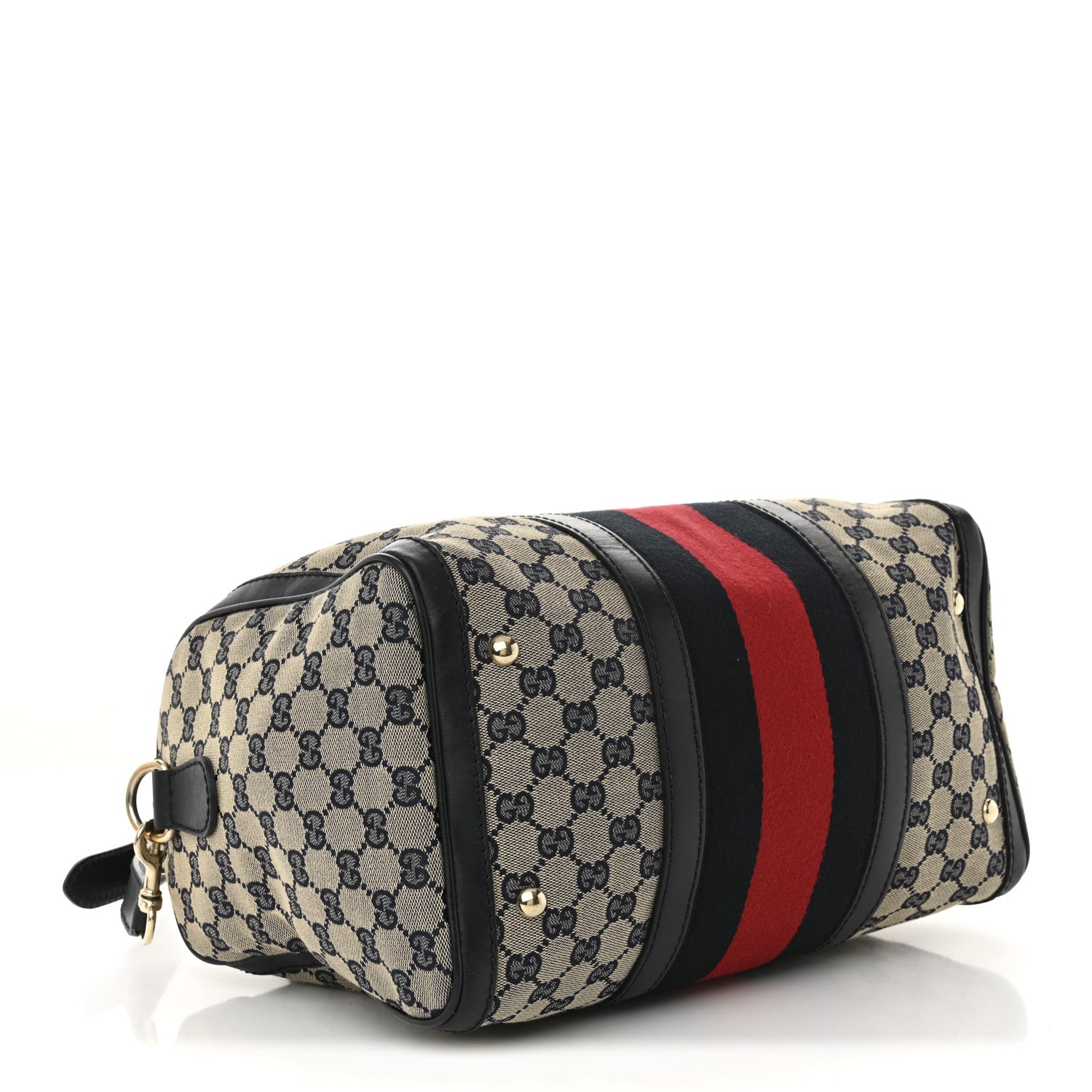 Gucci Monogram Selleria Calfskin Vintage Web Medium Boston Beige Blue 10 of 31