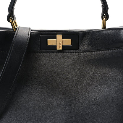 Fendi Vitello Seta Shiny Nappa Medium Peekaboo Iconic Satchel Black 10 of 12