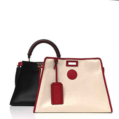 Fendi Vitello Seta Century Nappa Medium Peekaboo Iconic Defender Satchel Black Fragola Maya 4 of 9