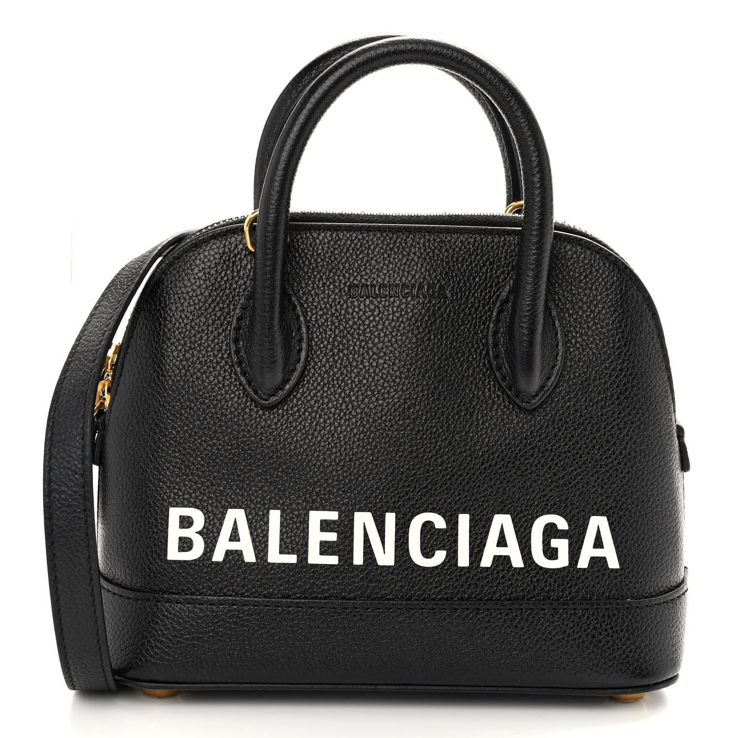 Balenciaga Grained Calfskin Logo XXS Ville Top Handle Bag Black White 1 of 10