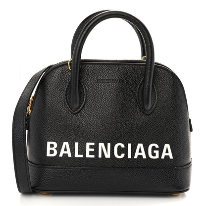 Balenciaga Grained Calfskin Logo XXS Ville Top Handle Bag Black White 1 of 10