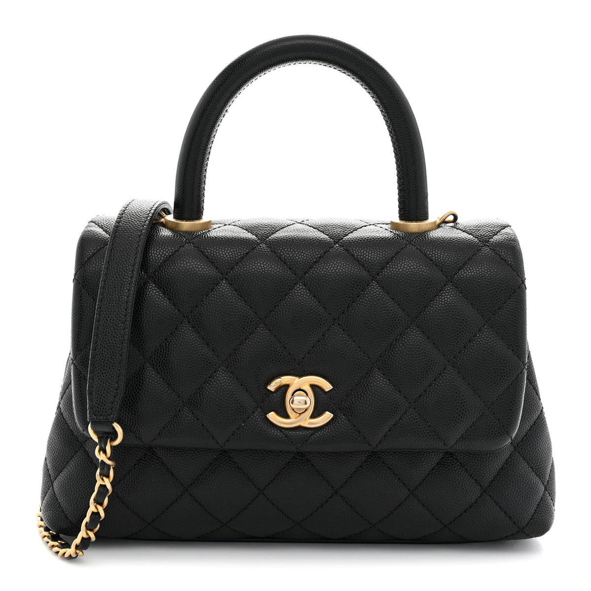 Caviar Quilted Mini Coco Handle Flap Black