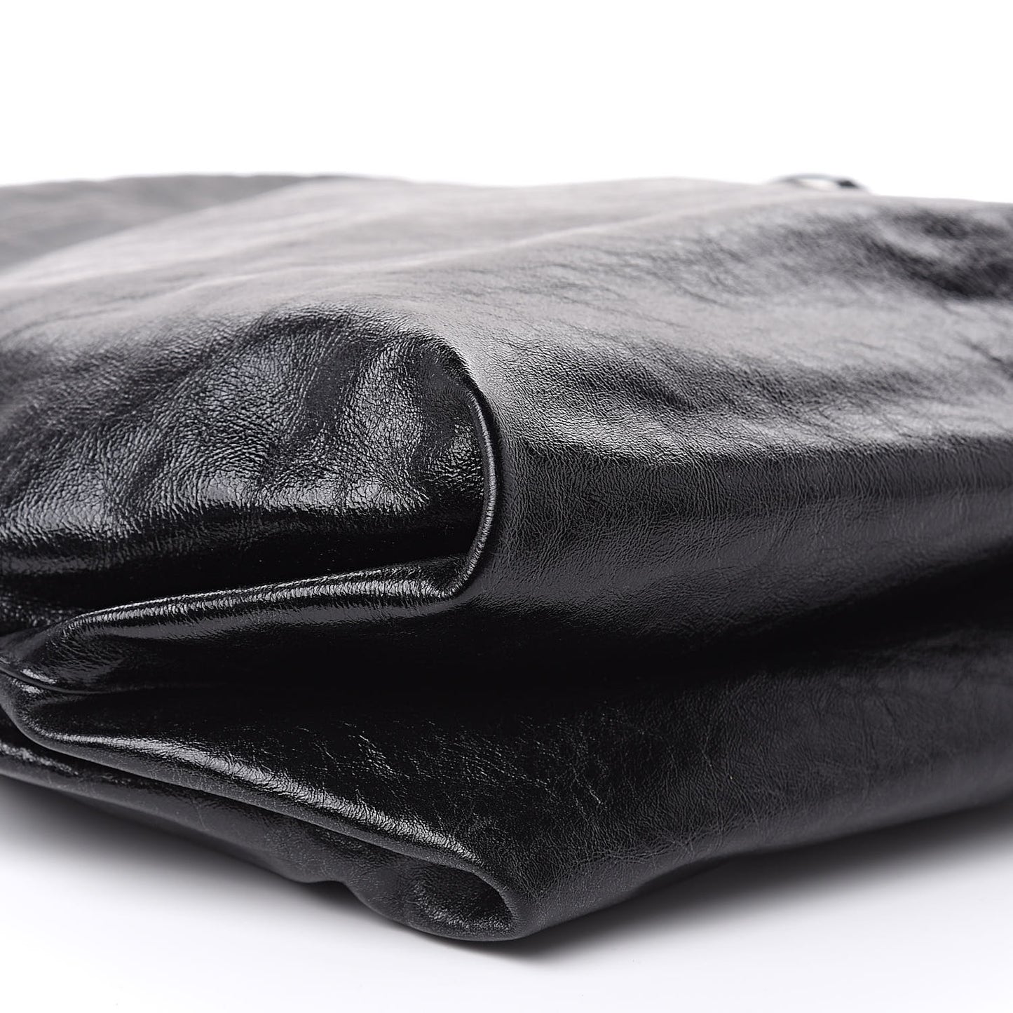 Cracked Shiny Calfskin Teddy Drawstring Bag Black