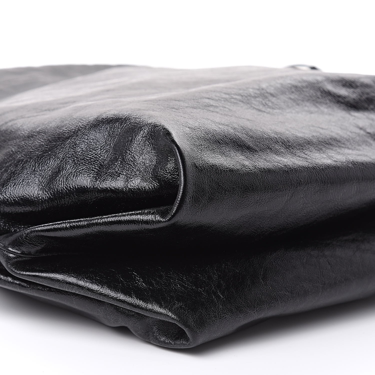 Saint Laurent Cracked Shiny Calfskin Teddy Drawstring Bag Black 7 of 9