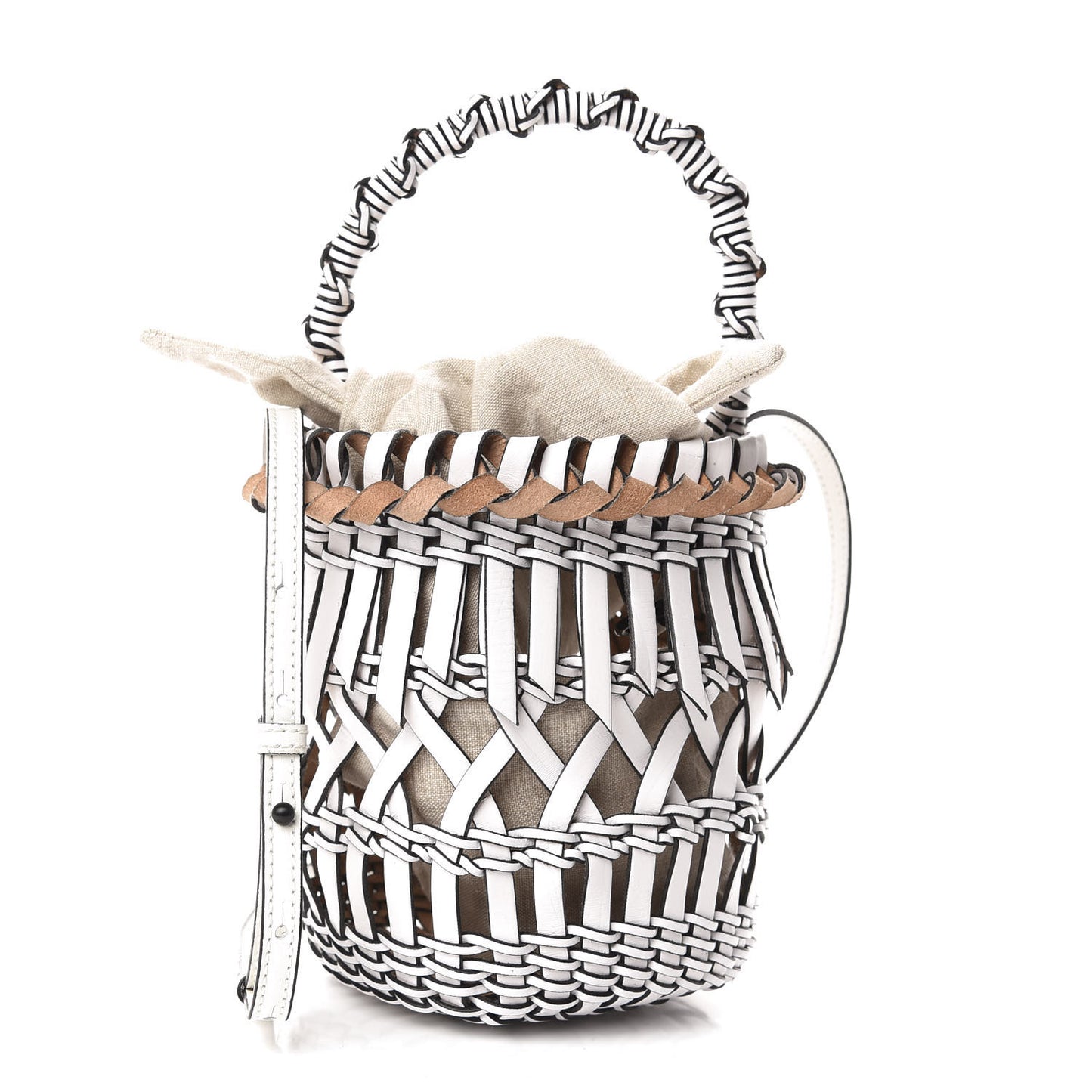 Calfskin Fringe Woven Bucket Bag White