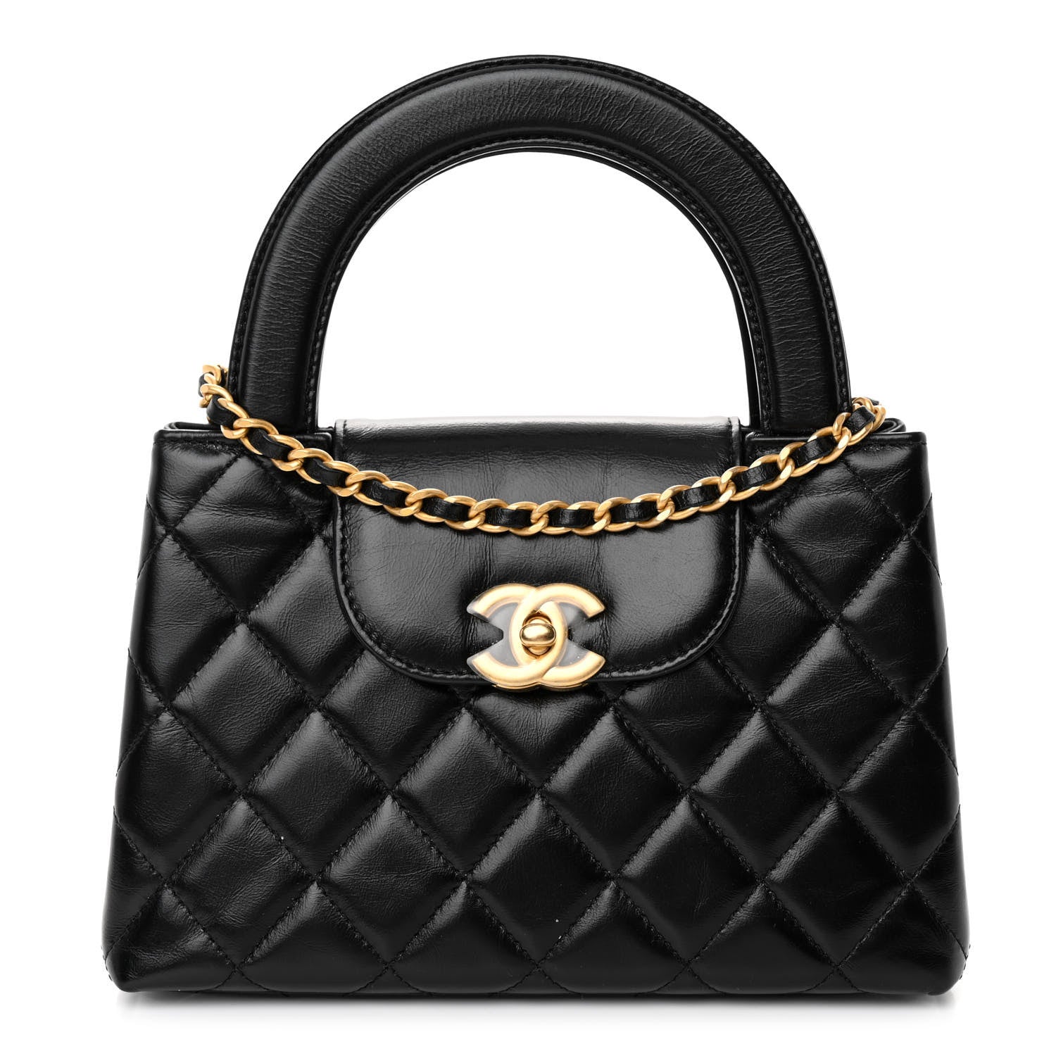 Chanel Shiny Aged Calfskin Quilted Nano Kelly Shopper Black 1 of 10