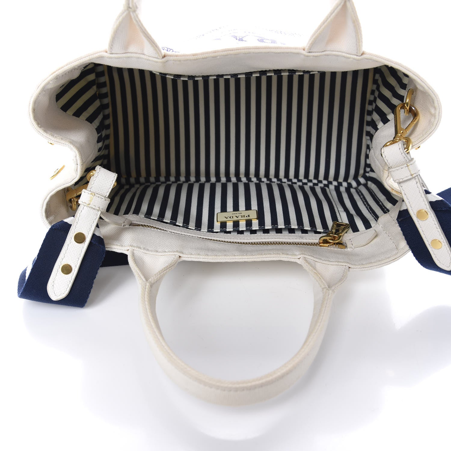 Prada Canapa Small Logo Tote Bianco Blue 5 of 10