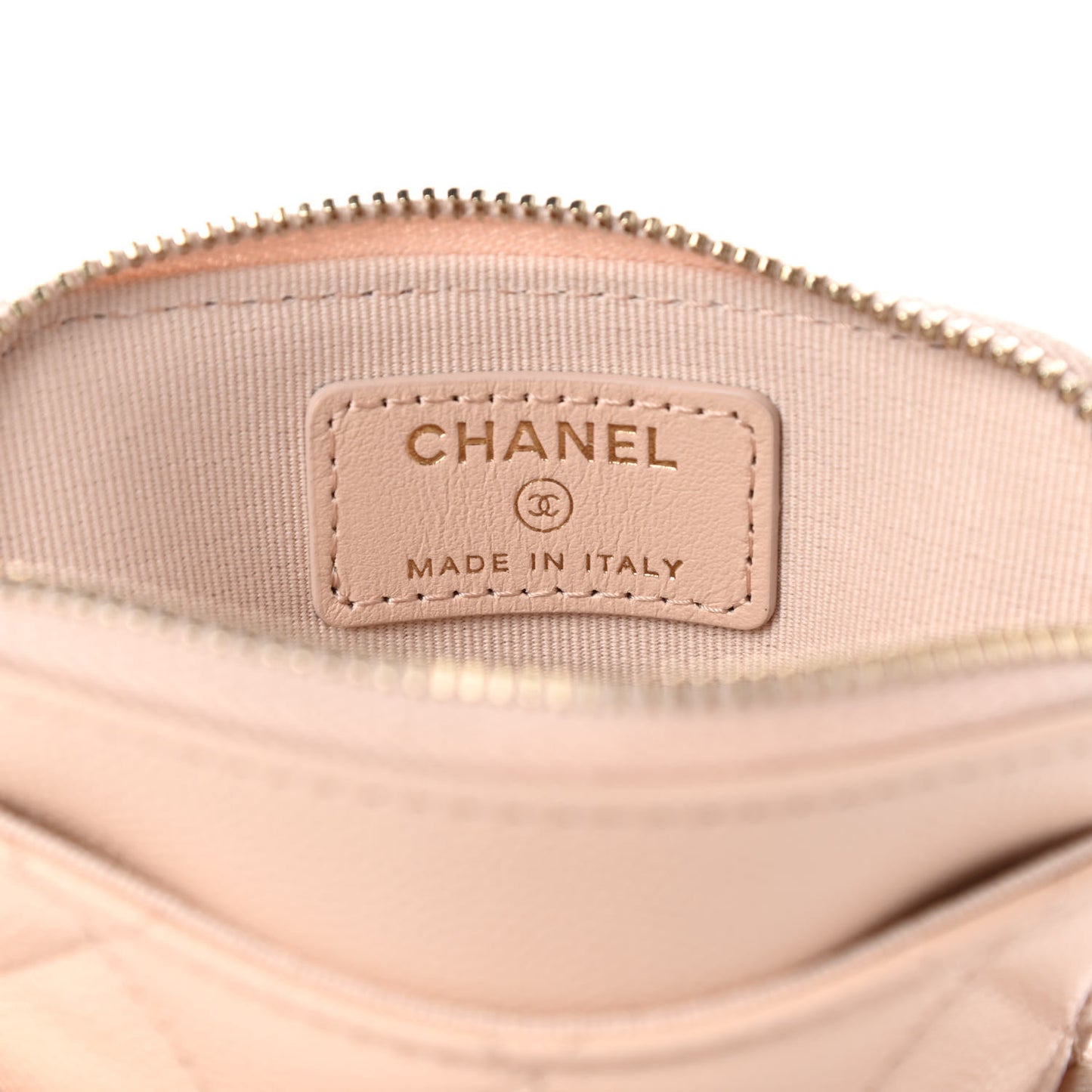 Caviar Quilted Zip Card Holder Wallet Light Beige
