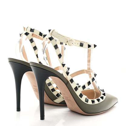 Valentino Garavani Nappa Rockstud Ankle Strap 100mm Pumps 40.5 Army Green Light Ivory 4 of 9