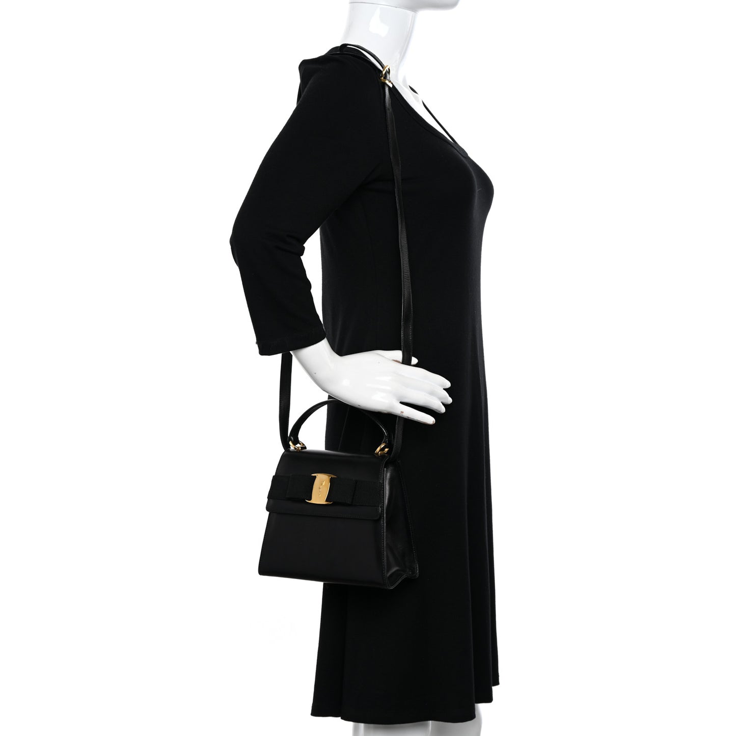 Calfskin Vera Bow Mini Top Handle Crossbody Bag Black