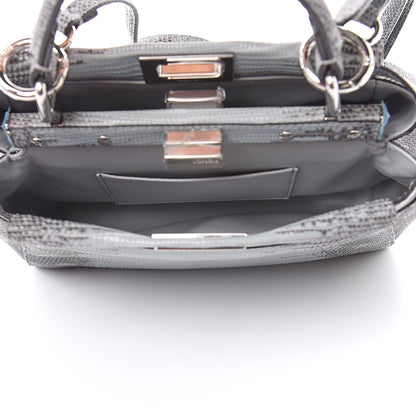 Fendi Lizard Togo Shiny Nappa Mini Peekaboo Iconic Satchel Pale Blue 5 of 11