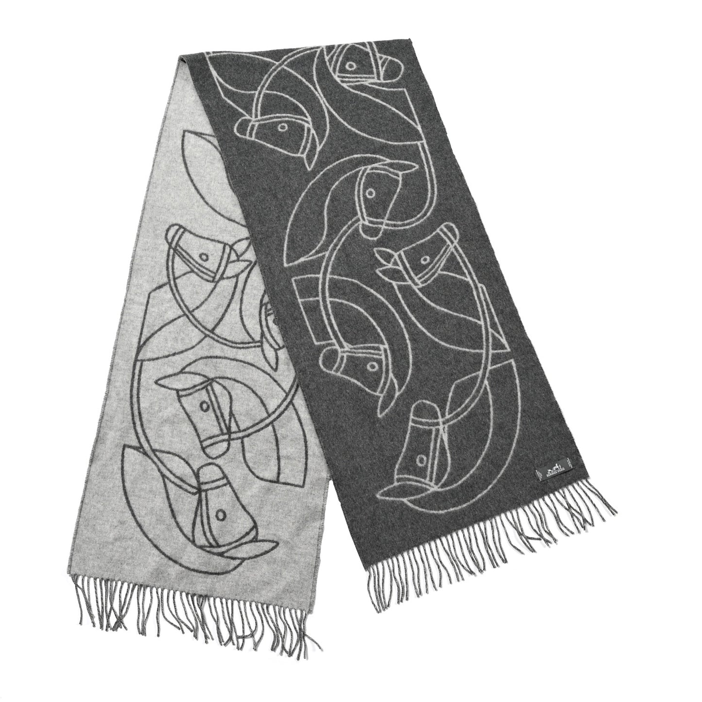 Cashmere Casaque Entrelacs Equestres Muffler Anthracite Gris Clair