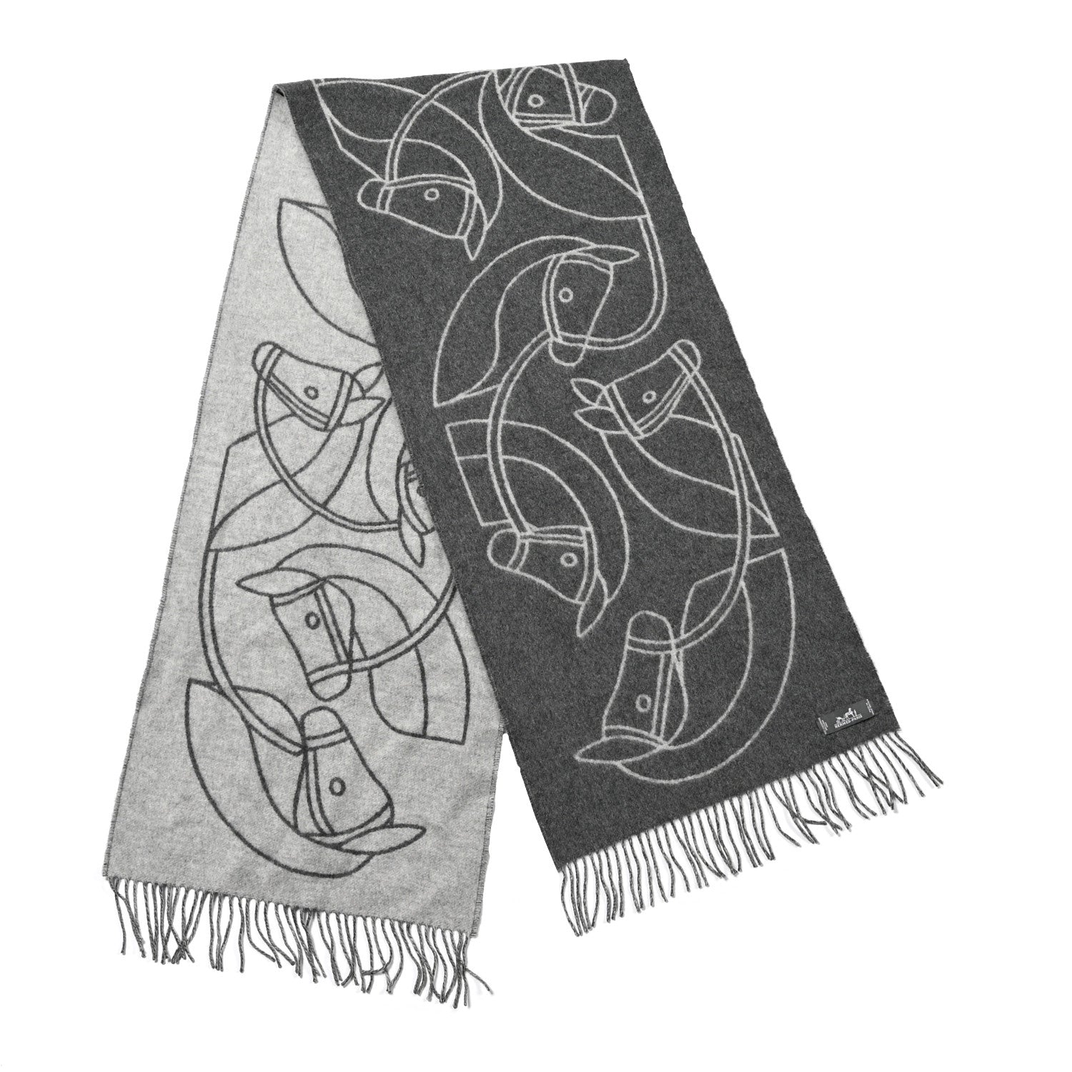 Hermes Cashmere Casaque Entrelacs Equestres Muffler Anthracite Gris Clair 2 of 4