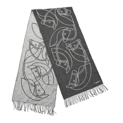 Hermes Cashmere Casaque Entrelacs Equestres Muffler Anthracite Gris Clair 2 of 4