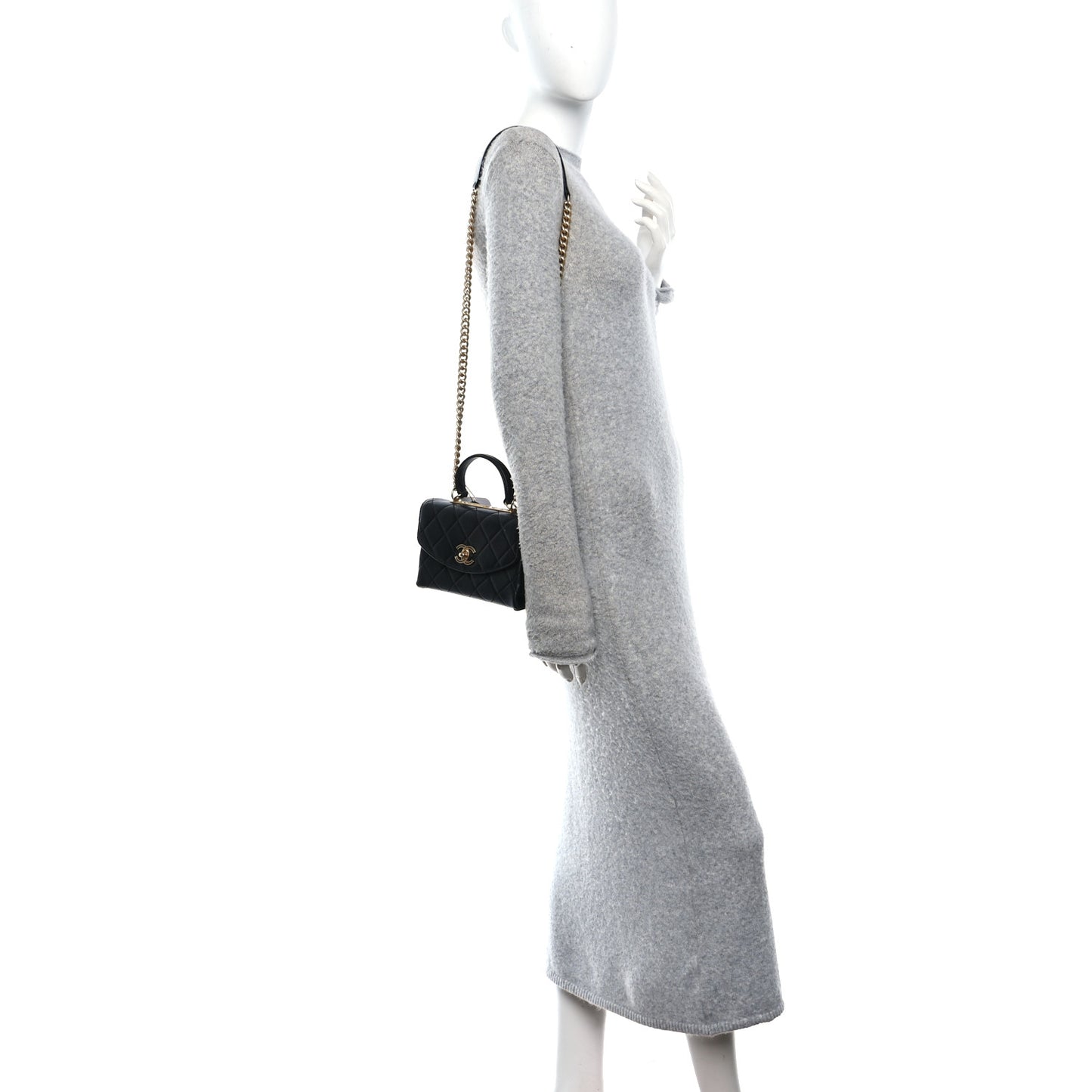 Lambskin Quilted Small Trendy Spirit Top Handle Bag Black