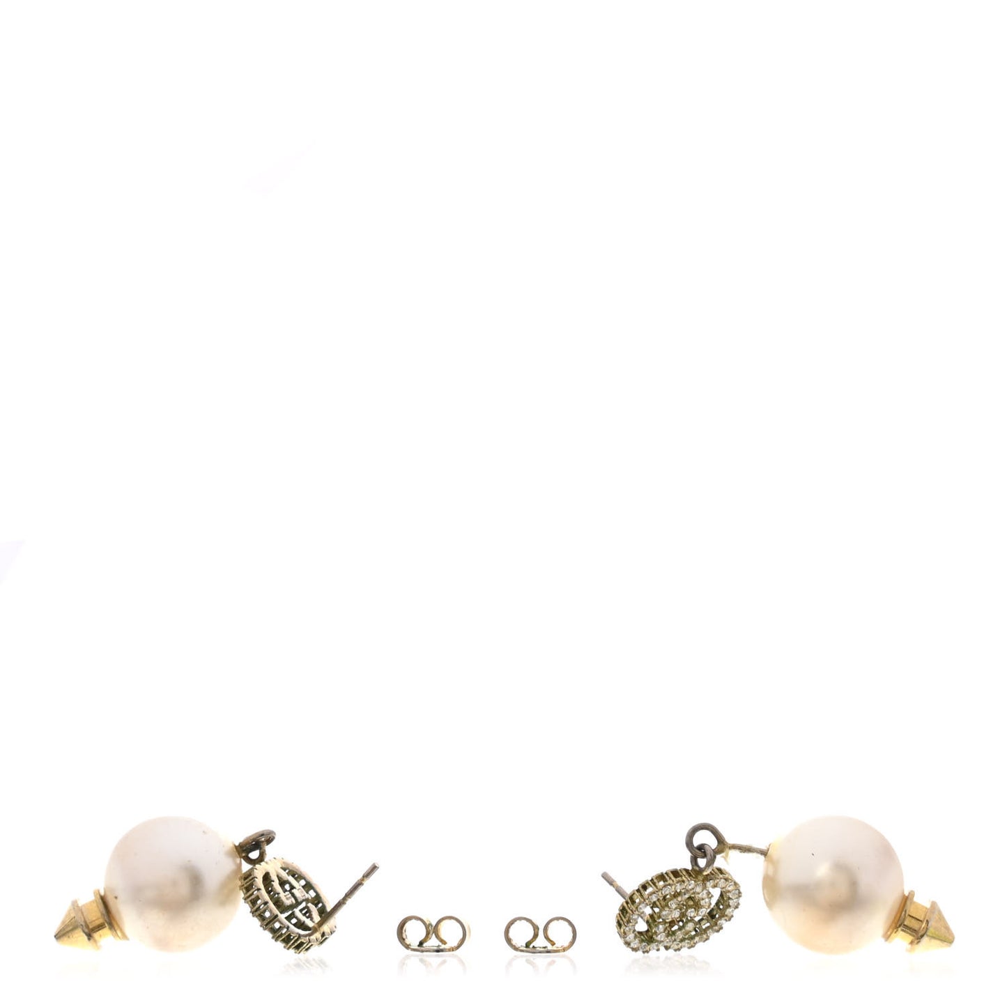 Metal Crystal Pearl Interlocking G Earrings Shiny Gold