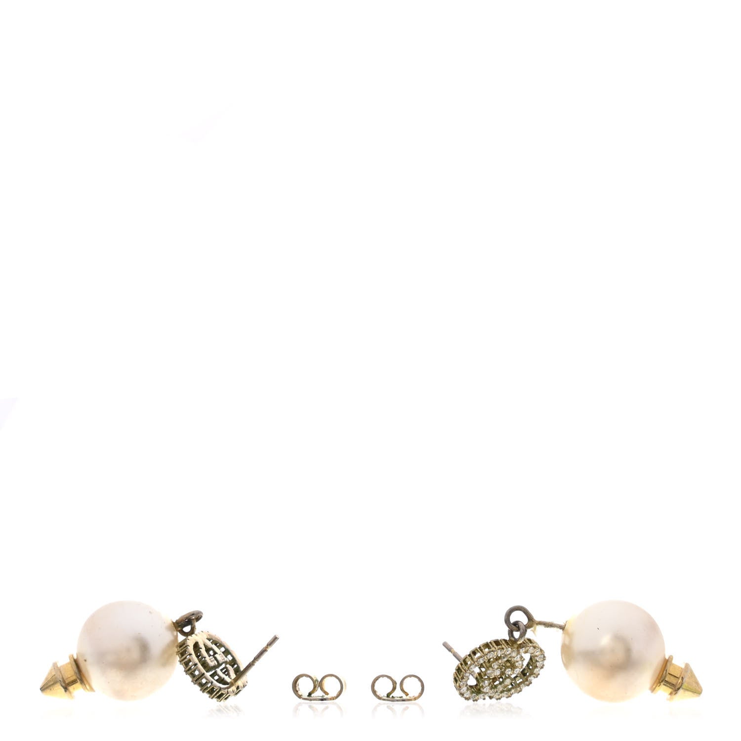 Gucci Metal Crystal Pearl Interlocking G Earrings Shiny Gold 3 of 4