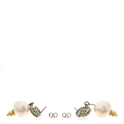 Gucci Metal Crystal Pearl Interlocking G Earrings Shiny Gold 3 of 4