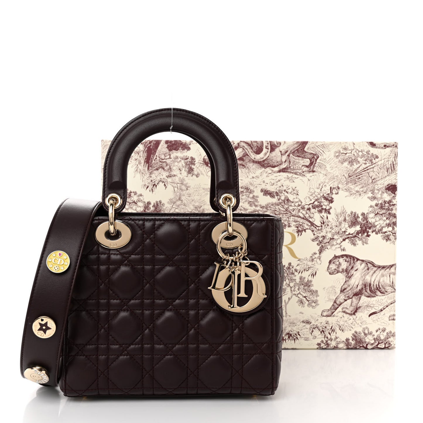Lambskin Cannage Small Lucky Badges My Lady Dior Burgundy