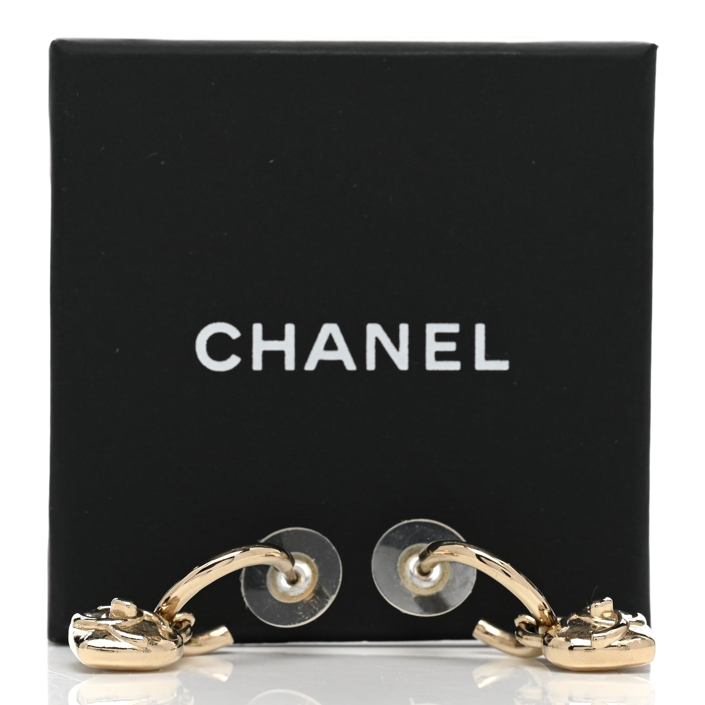 Metal CC Heart Turnlock Drop Earrings Gold