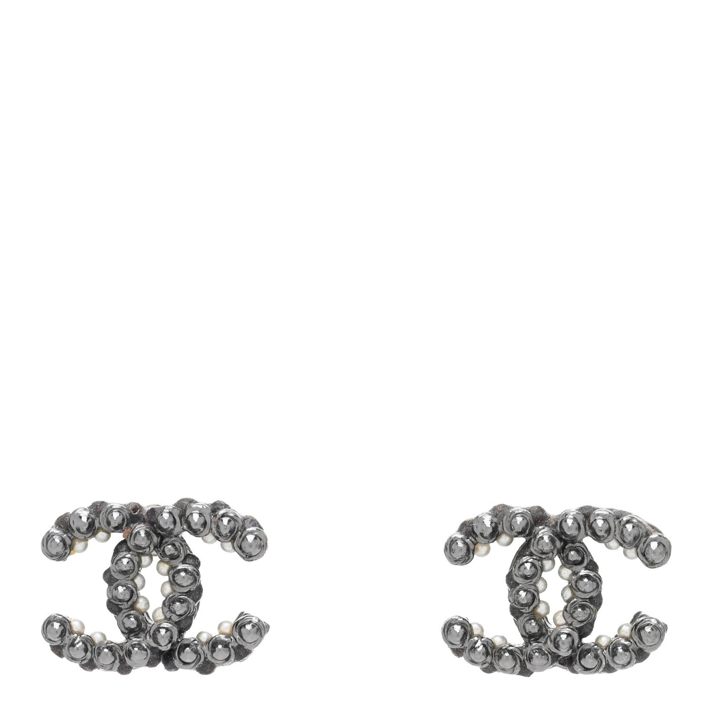 Ruthenium Studded Pearl CC Earrings