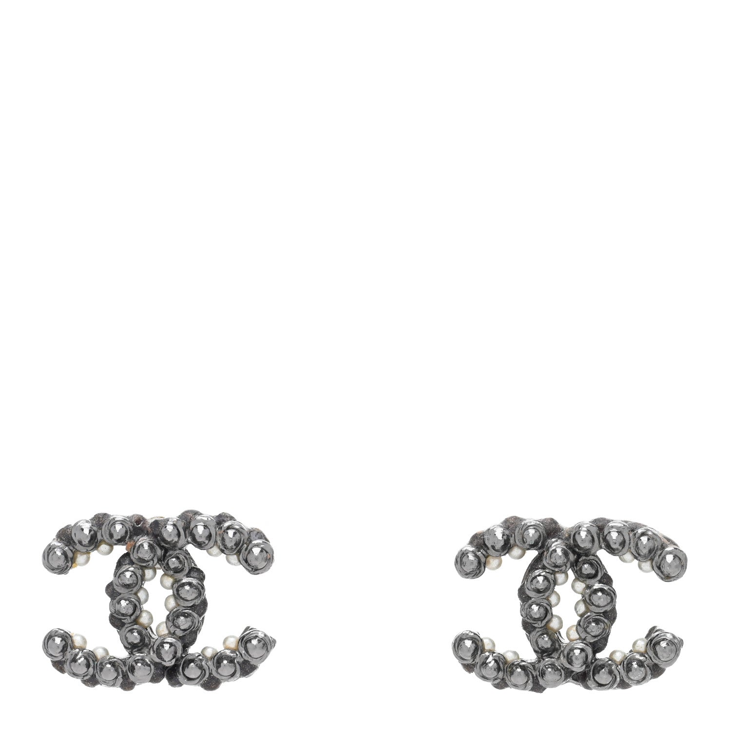 Chanel Ruthenium Studded Pearl CC Earrings 1 of 4