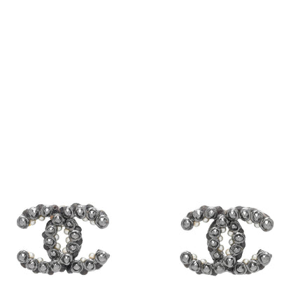Chanel Ruthenium Studded Pearl CC Earrings 1 of 4