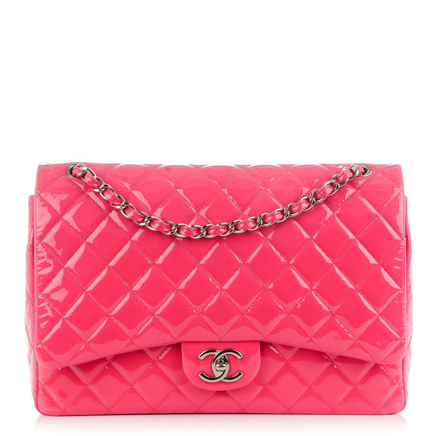 Patent Maxi Quilted Double Flap Dark Pink