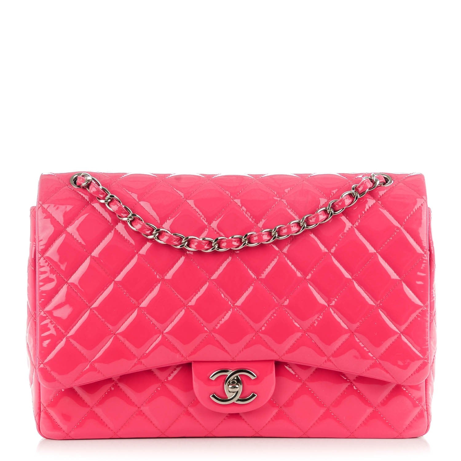 Chanel Patent Maxi Quilted Double Flap Dark Pink 1 of 7