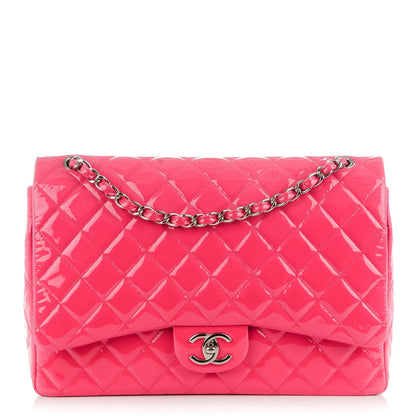 Chanel Patent Maxi Quilted Double Flap Dark Pink 1 of 7