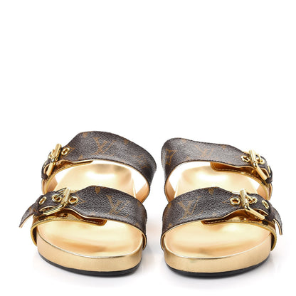 Louis Vuitton Patent Calfskin Monogram Metallic Bom Dia Mule Sandals 38 Gold 2 of 10
