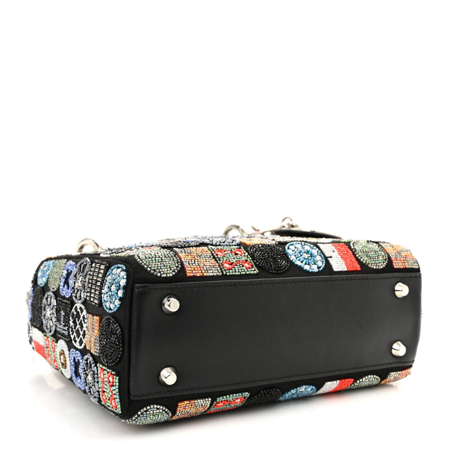 Satin Lambskin Embroidered Beaded Mini Lady Dior Black Multicolor